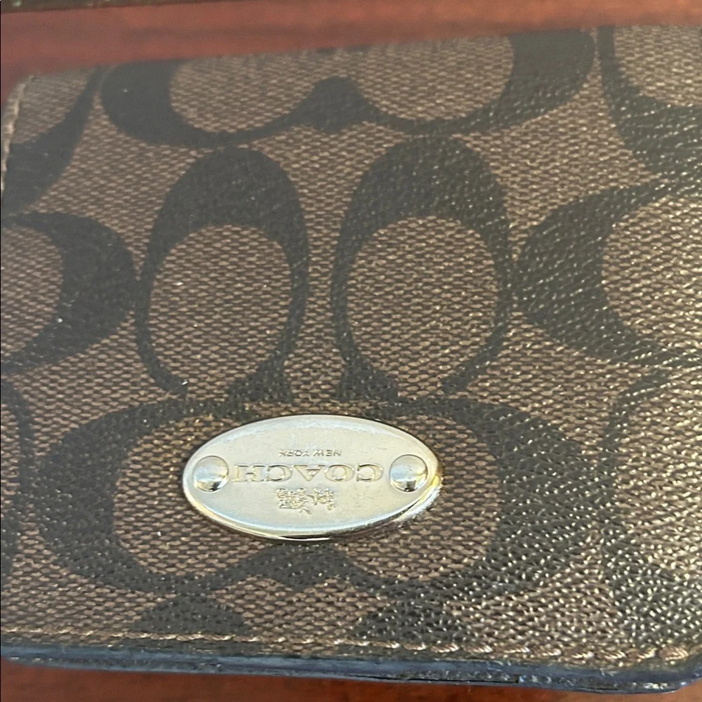 Coach Brown/Black Signature Small Wallet with Metal Plaque